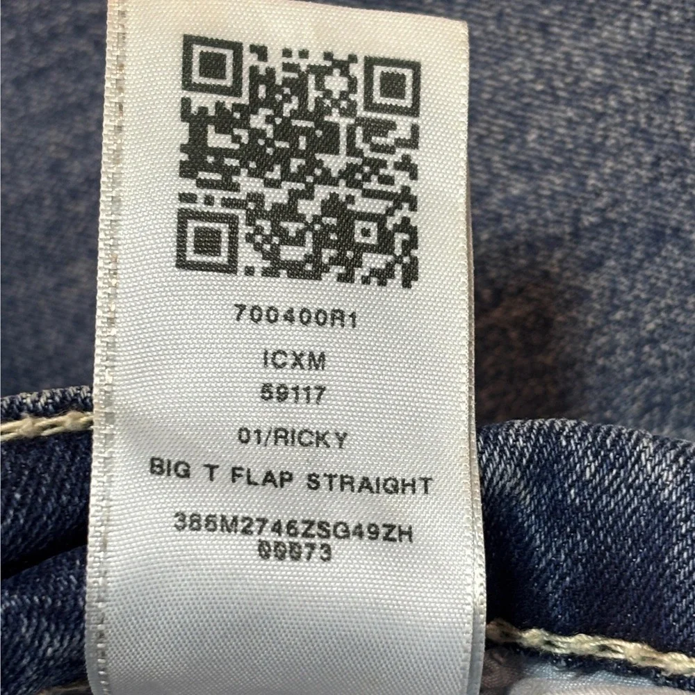 True Religion Ricky Relaxed Straight Big T Flap Blue Jeans Mens 36x29 Stretch